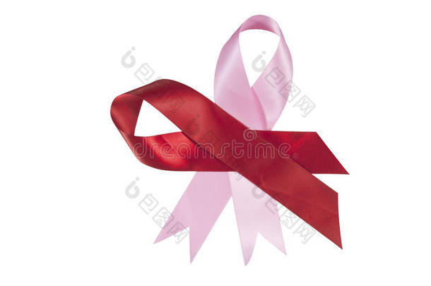 红色和粉红色丝带支持艾滋病和乳腺癌的认识