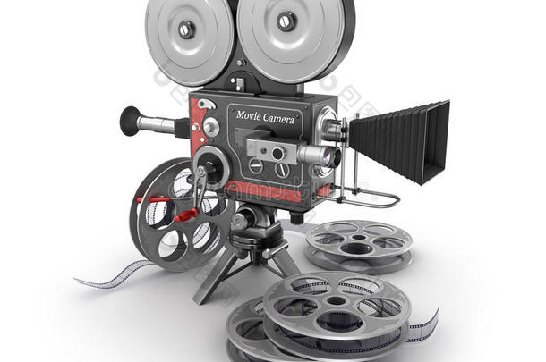 复古电影摄影机和胶卷