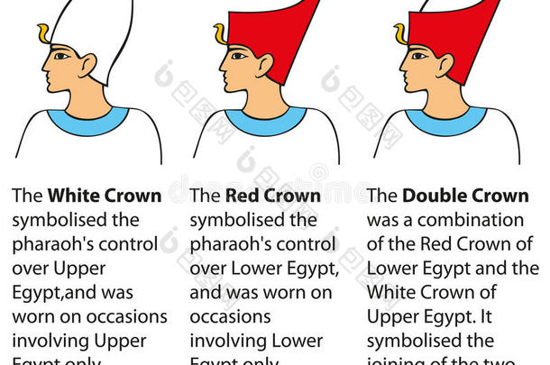 矢量图。法老不同时期王国所戴的王冠