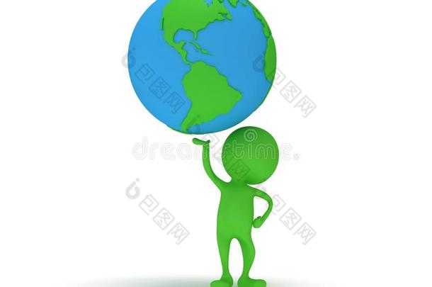 3d绿人与地球行星地球站在一起