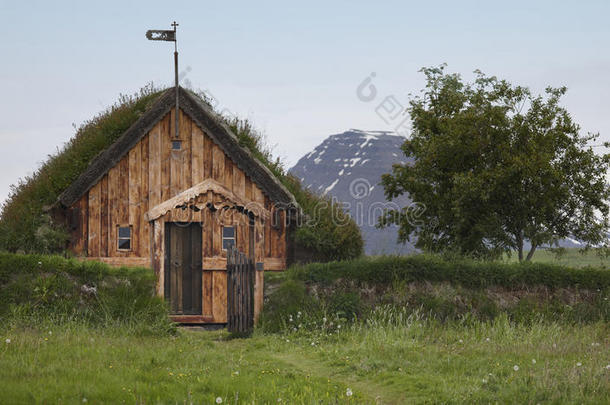 冰岛。冰岛传统的木屋。北冰岛