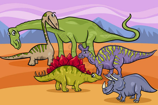 恐龙群卡通插画