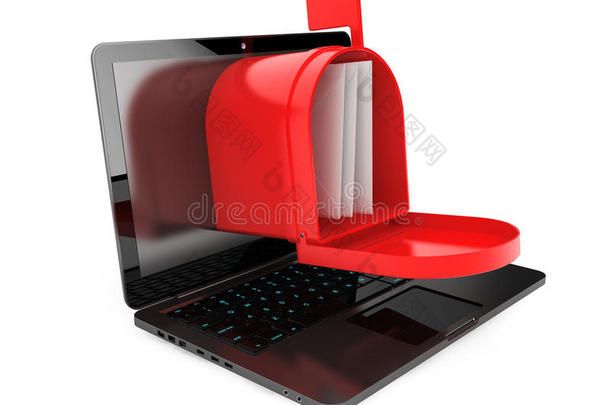 打开了笔记本电脑屏幕上的红色邮箱
