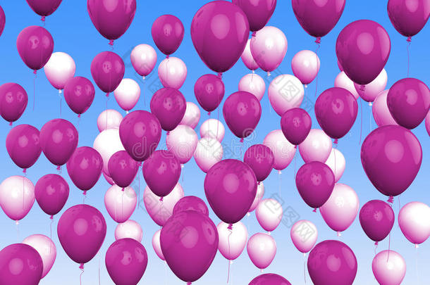 漂浮的紫色和白色气球显示女孩
