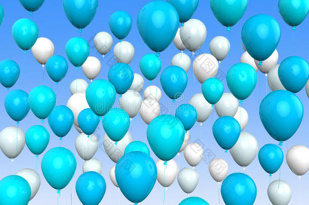 漂浮的浅蓝色和白色气球意味着