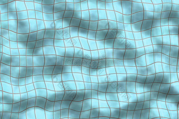 游泳池的底部。透过水看瓷砖地板