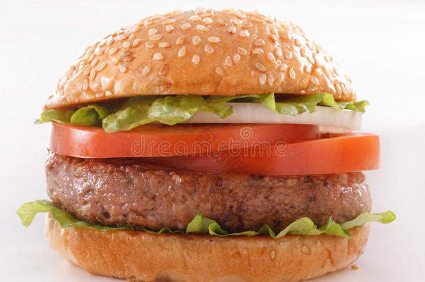 美丽多汁的汉堡特写镜头。食物是<strong>一</strong>系列的快餐。