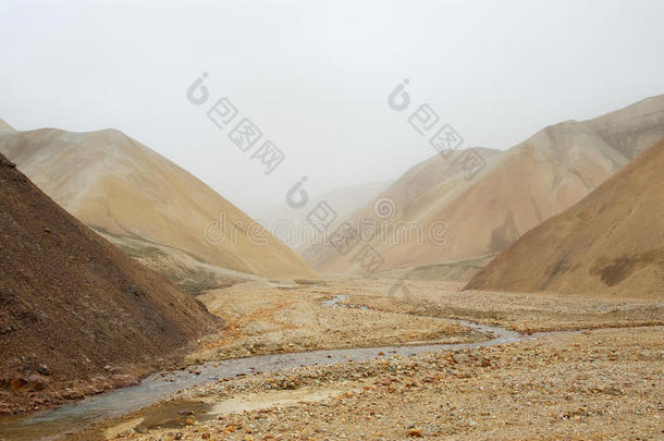 冰岛沙尘暴期间荒山间的山谷