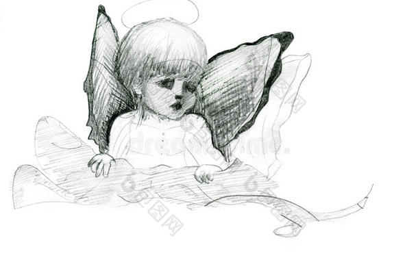带翅膀和光环的小天使涂鸦<strong>铅笔素描</strong>