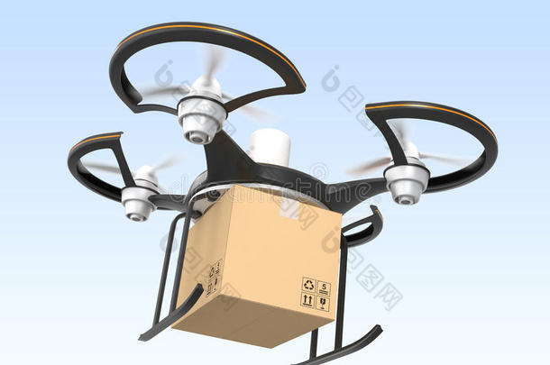空中飞扬着纸箱包装的无人机