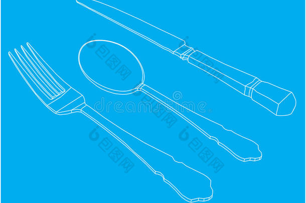 餐厅和酒吧餐具的插图，包括叉子、勺子和刀