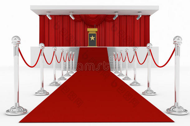 红地毯讲台和讲台下的聚光灯
