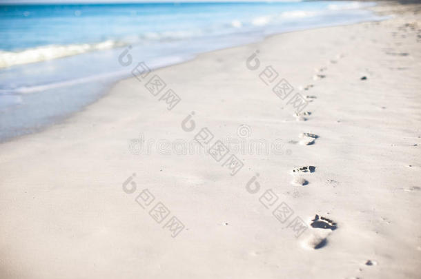 加勒比海<strong>岛屿</strong>白沙滩上的人类足迹
