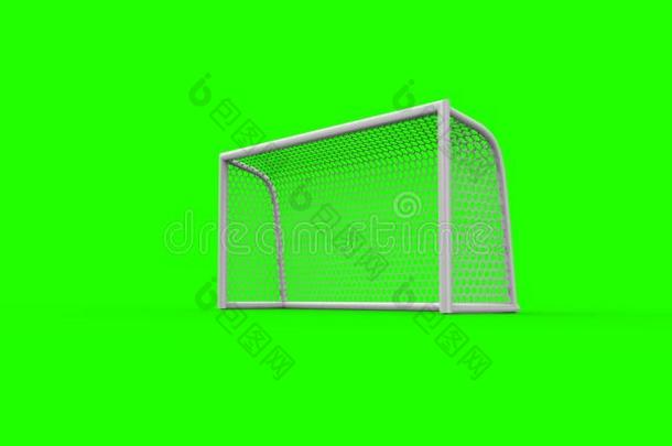 足球球门视图孤立在绿色背景足球