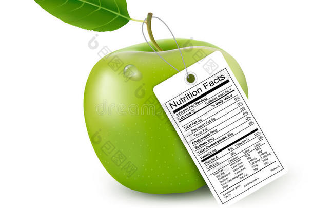 有营养成分标签的苹果。