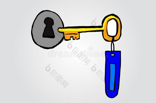 涂鸦钥匙和钥匙孔