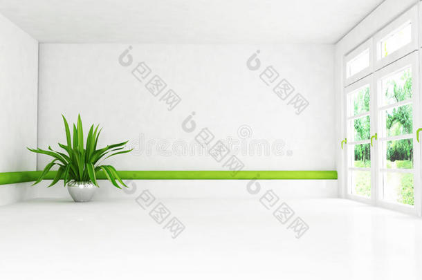 室内设计场景与植物和窗户