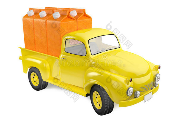 包装橙汁的黄色卡车