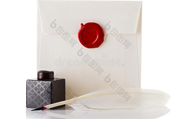 用蜡质印章和鹅毛笔密封的信封或信件