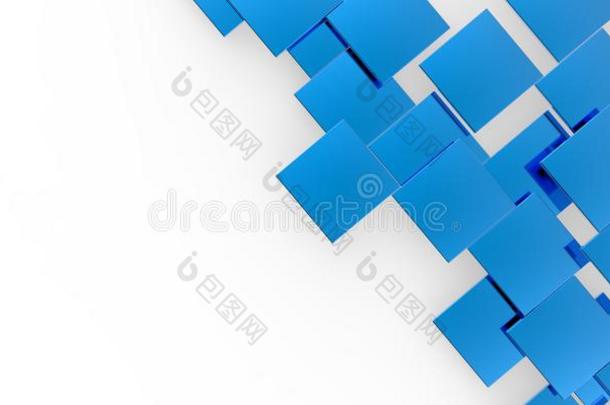 三维蓝色平面立方体组楼梯拼图孤立在白色背景上