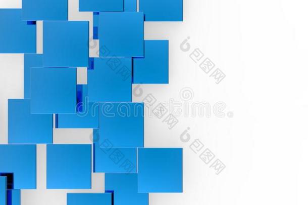 三维蓝色平面立方体组楼梯拼图孤立在白色背景上