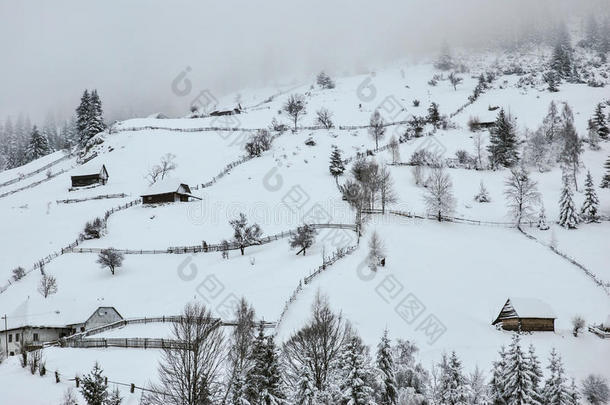 美丽的冬山风景画罗马尼亚喀尔巴阡山脉