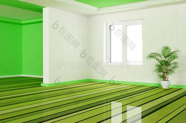 绿色和白色的室内设计场景