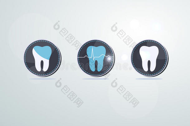<strong>牙齿</strong>图标、<strong>龋齿</strong>和治疗符号