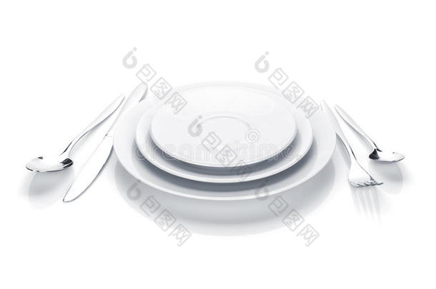 餐具或餐具，包括叉子、刀和盘子