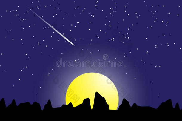 <strong>夜景</strong>流星与<strong>星星</strong>和月亮光矢量插图