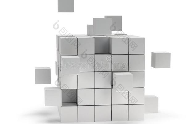方块方块。装配概念。穿白色的。
