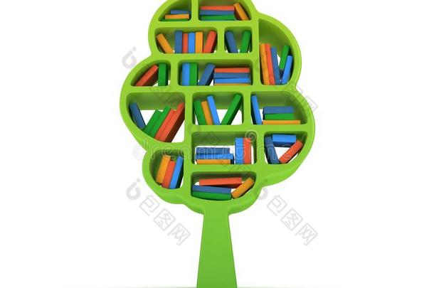 三维<strong>知识树</strong>。白色书架。