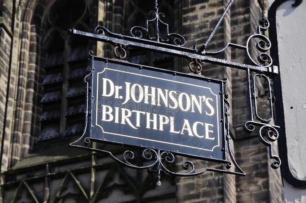 约翰森博士出生地标志，利什菲尔德，英格兰。