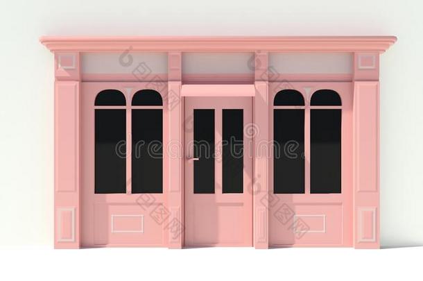 阳光明媚的店面，带大窗户白色和粉红色的店面，带遮篷