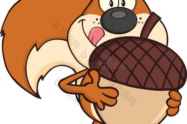 卡通人物松鼠拿着一个大橡子