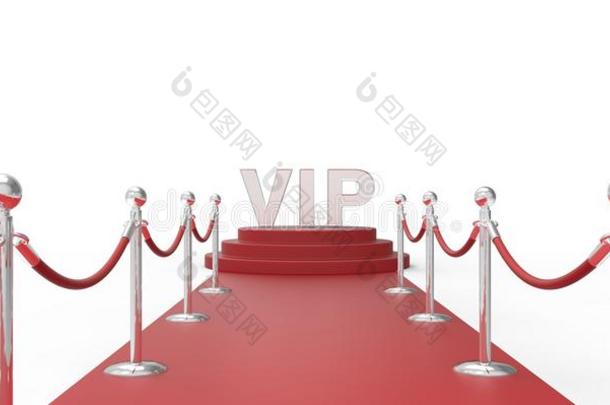 红地毯上的银色镀铬vip文字vip通道白色灰色背景上的银色镀铬围栏
