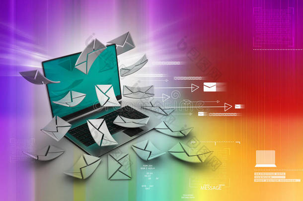 电子邮件概念。现代笔记本电脑和信封