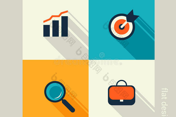商业图标集。管理、人力资源、市场营销、电子商务解决方案。平面设计
