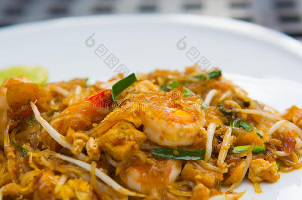 泰国美食pad thai特写图片
