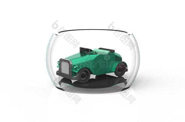 玻璃球体中的3D汽车
