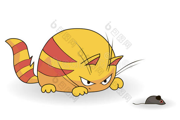 可爱的姜黄色猫在捕鼠