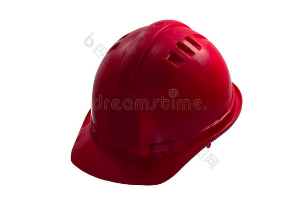 白色背景的红色安全帽。安全帽隔离在惠特上