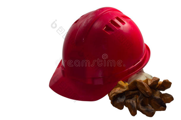 白色背景的<strong>红色安全</strong>帽。<strong>安全</strong>帽隔离在惠特上