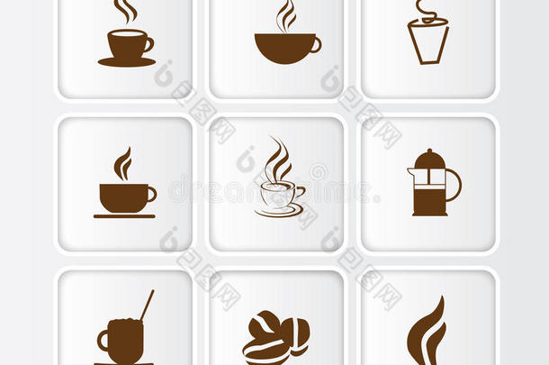 扁平咖啡图标插图，不同符号a