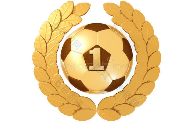 金色月桂花环上有数字1的金色足球