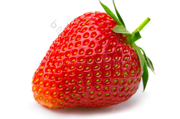成熟的<strong>草莓</strong>，白色的<strong>叶子</strong>上有孤立的<strong>叶子</strong>
