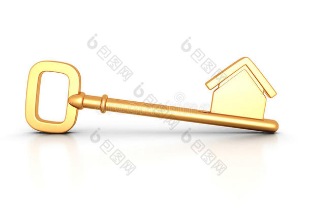 金色家庭钥匙与房子剪影