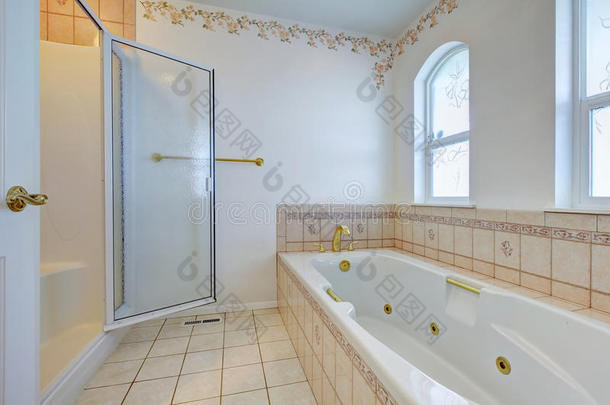 带瓷砖墙面装饰的清新浴室内部