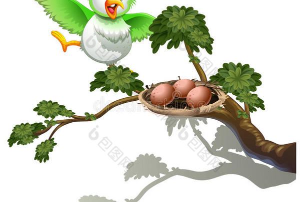 一只可爱的鸟在树枝上有巢