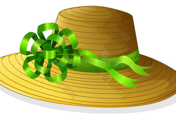 一顶带绿色丝带的时尚帽子